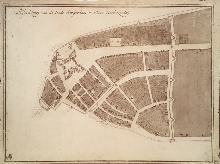 The Castello plan of New Amsterdam, North is right.