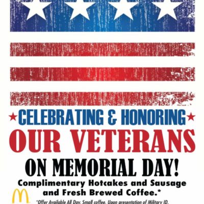 McDonald’s Honors Our Veterans On Memorial Day With Free Hotcakes, Sausage & Coffee