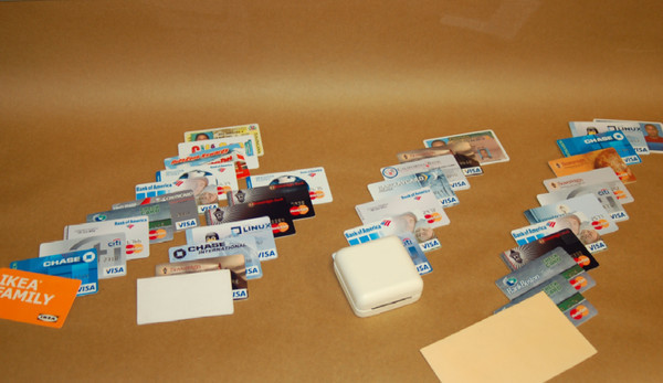 Some of the recovered stolen credit and debit cards.