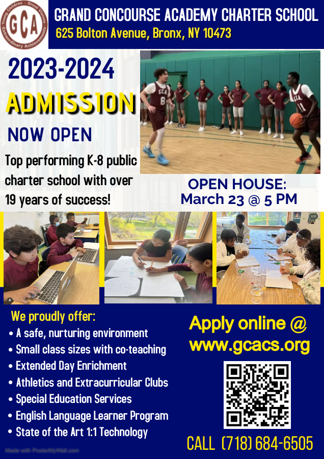 Grand Concourse Academy Charter School: 2023-2024 Admission Open