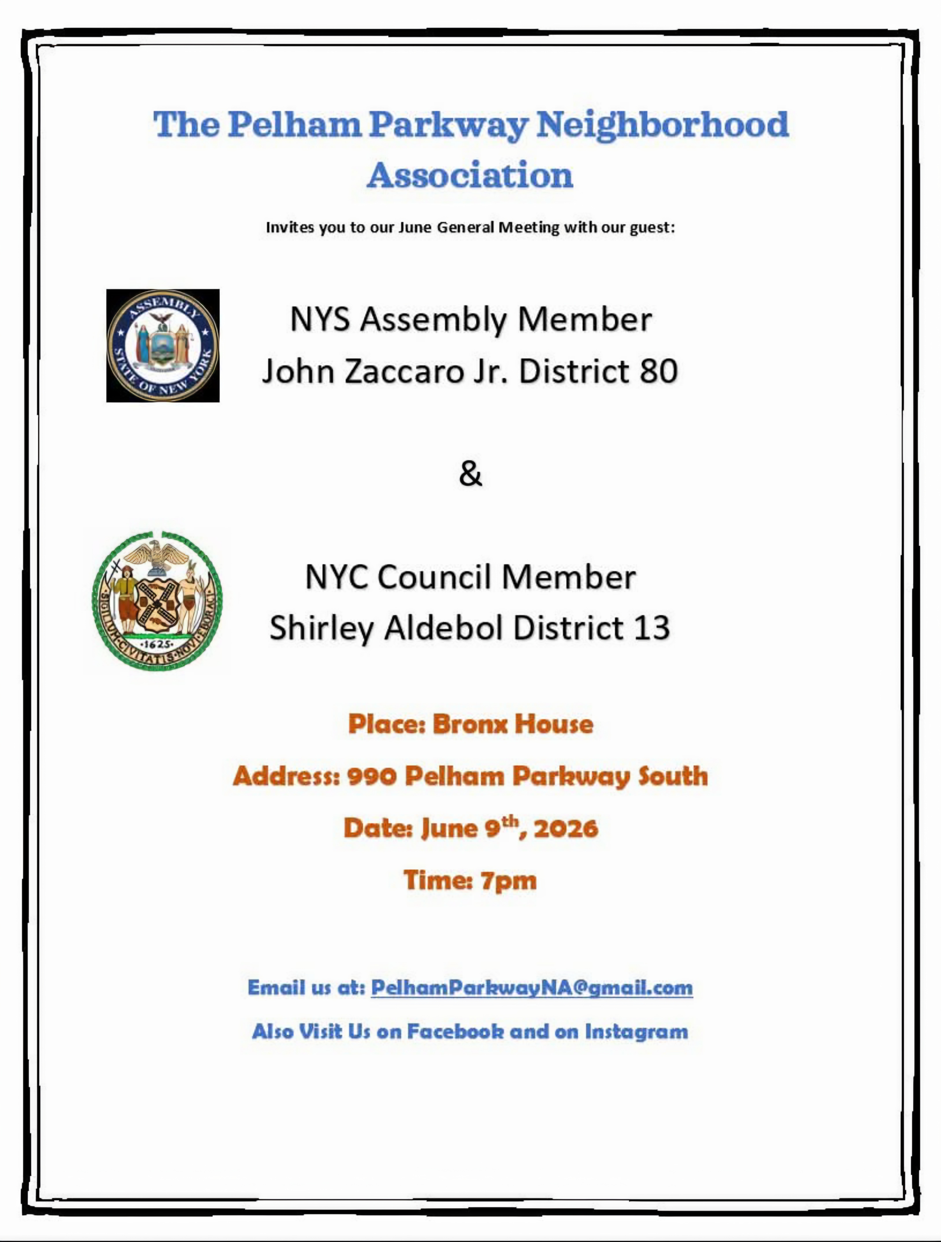 The Pelham Parkway Neighborhood Association: June 2026 General Meeting